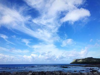 Scenic view of sea against cloudy sky