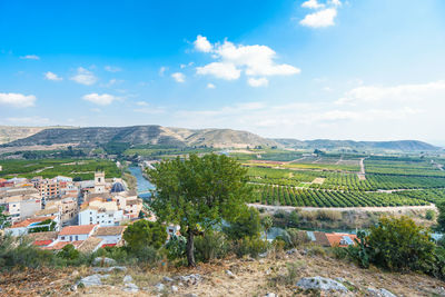 Aerial view of townscape against sky