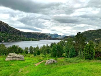 Scenic view of lake against sky