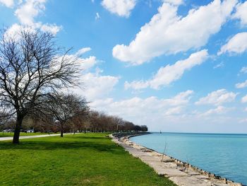 Scenic view of sea against cloudy sky