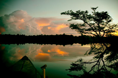 Scenic view of lake against sky during sunset