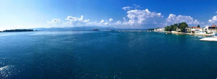 Panoramic view of sea against blue sky