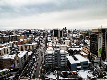 High angle view of cityscape against sky