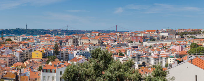 Aerial view of townscape against sky