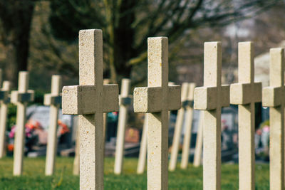 View of cross in cemetery