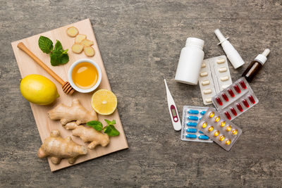 High angle view of food on table