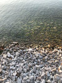 High angle view of stones on beach