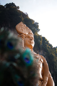 Close-up of statue against trees