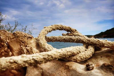 Close-up of rope on beach