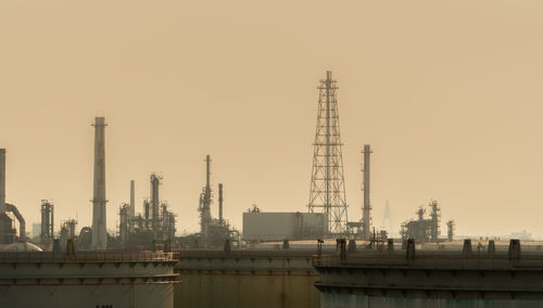 Factory against clear sky during sunset