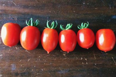 High angle view of tomatoes on table