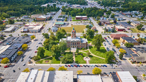 High angle view of buildings in city