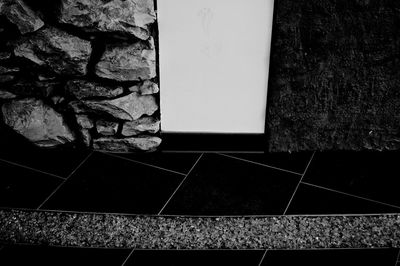 High angle view of tiled wall