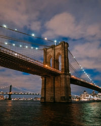 Golden gate bridge over river against cloudy sky