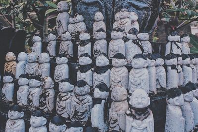 Close-up of jizo dolls