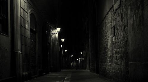 Empty narrow alley at night