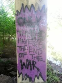 Close-up of text on wall
