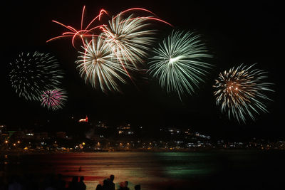 Fireworks celebrating new year on the beach of bombinhas in brazil