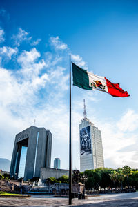 Flag against buildings in city