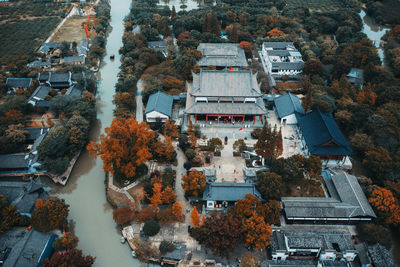 High angle view of buildings in city