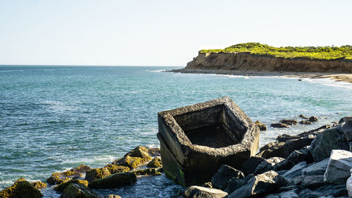 Scenic view of sea against clear sky