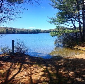 Scenic view of lake against blue sky