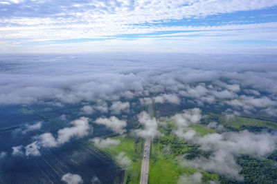 High angle view of clouds over landscape against sky