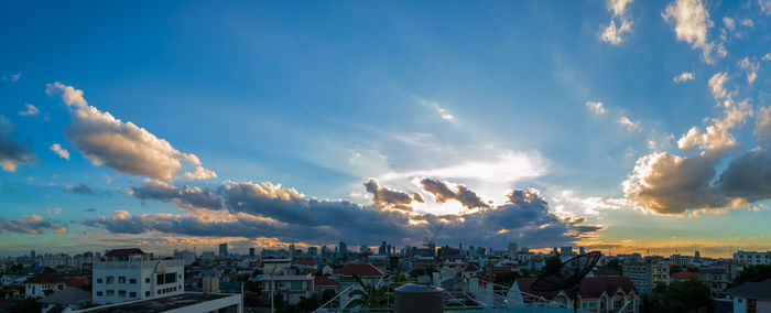 Cityscape against blue sky