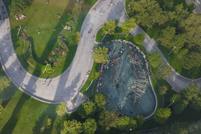 High angle view of basketball court
