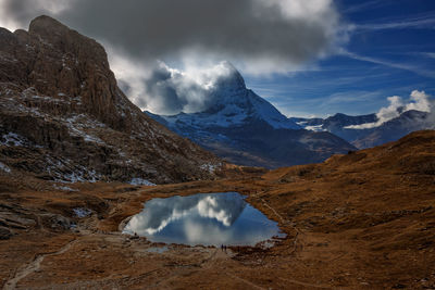 Scenic view of snowcapped mountains against sky