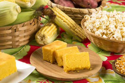 High angle view of vegetables in basket on table