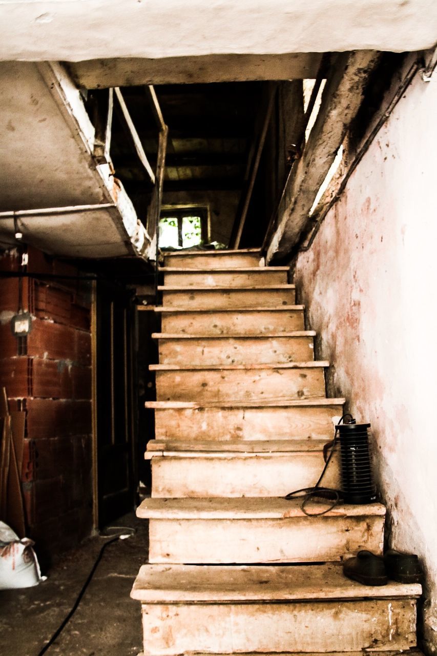 built structure, steps, architecture, wood - material, staircase, steps and staircases, the way forward, old, abandoned, building exterior, railing, house, stairs, wall - building feature, empty, weathered, wooden, indoors, wood, narrow