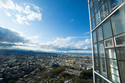 High angle view of buildings against sky