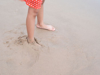 Low section of woman standing on beach