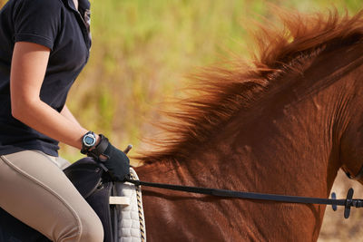 Midsection of man riding horse