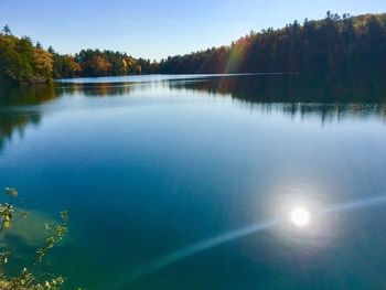 Scenic view of lake against clear sky