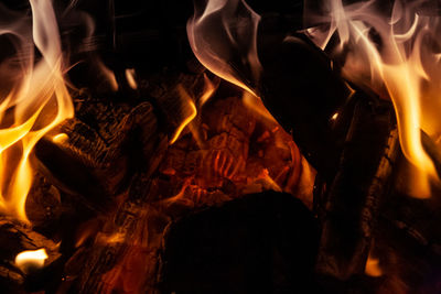 Close-up of bonfire at night