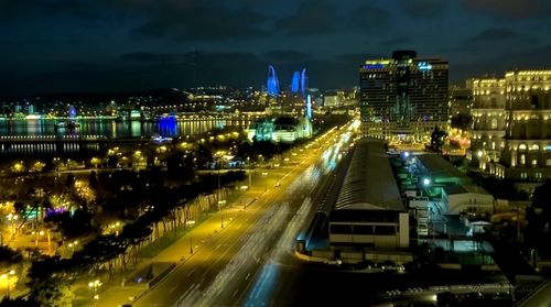 High angle view of traffic on road at night