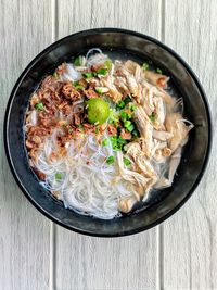 High angle view of food in bowl on table