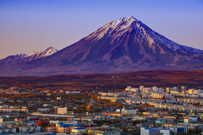 Panoramic view of the city petropavlovsk-kamchatsky and volcanoes  