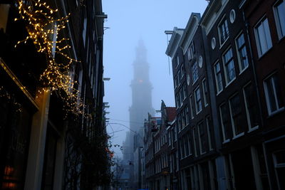 Low angle view of westertoren in city amsterdam 