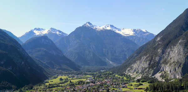 Scenic view of mountains against clear sky