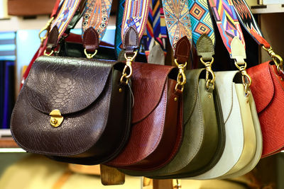 Close-up of clothes hanging at market stall