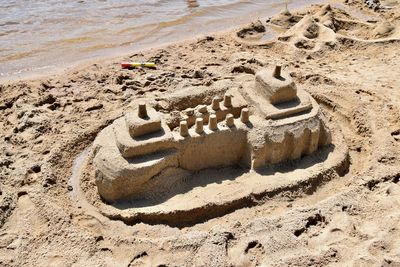 High angle view of sculpture on beach