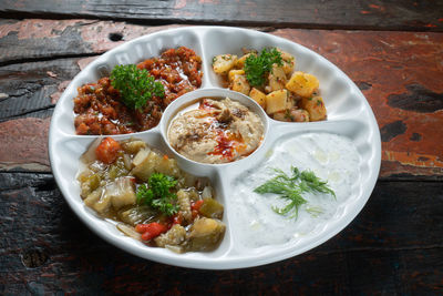 High angle view of food on table