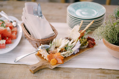 High angle view of food on table