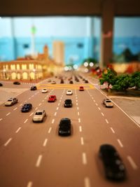 Tilt-shift of cars on road