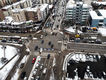 High angle view of city street during winter