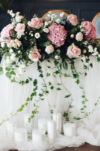 White roses on plant