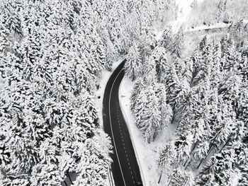 High angle view of snow covered land